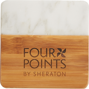 Marble and Bamboo Coaster Set